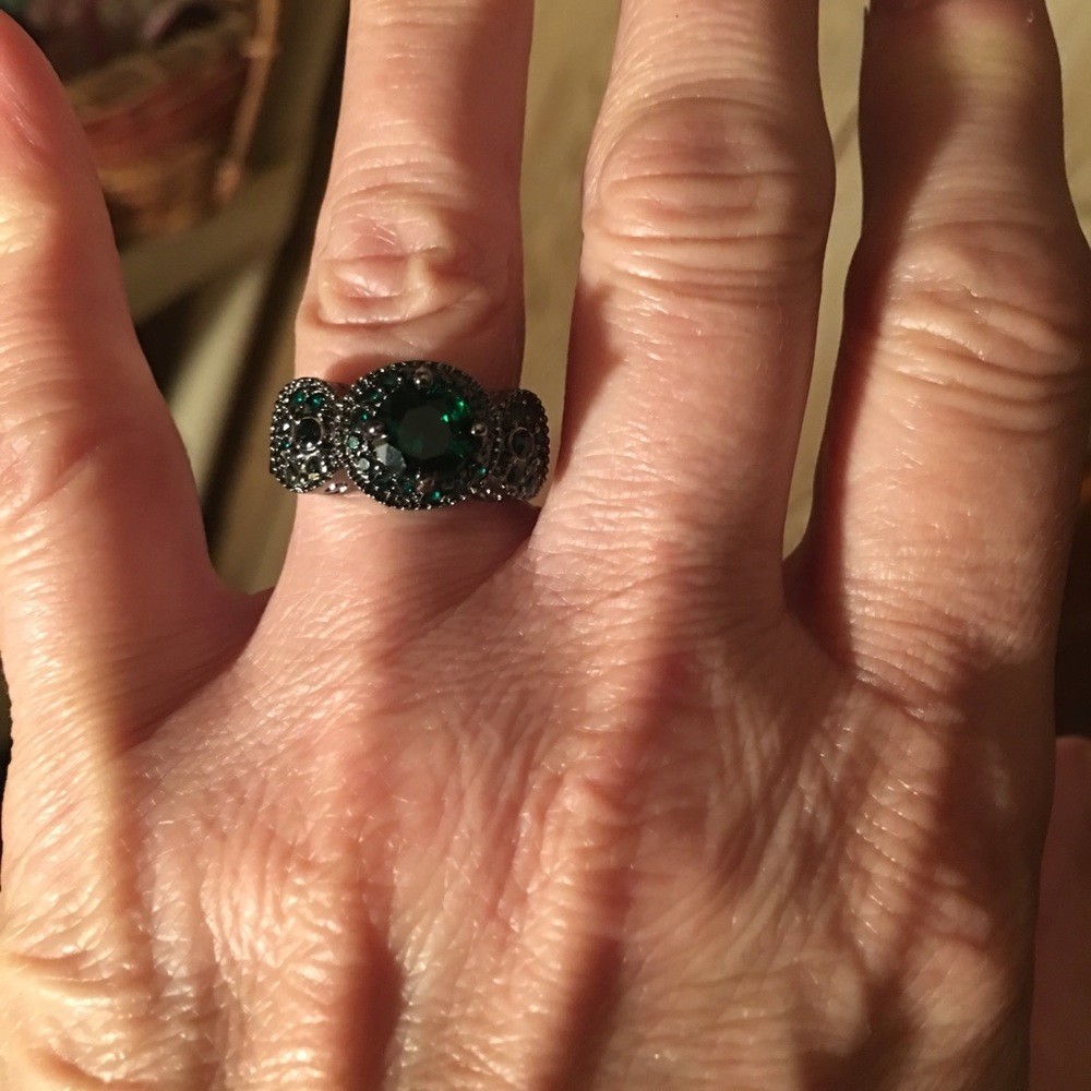 Blue sapphire Zircon Black Gold Filled Ring
